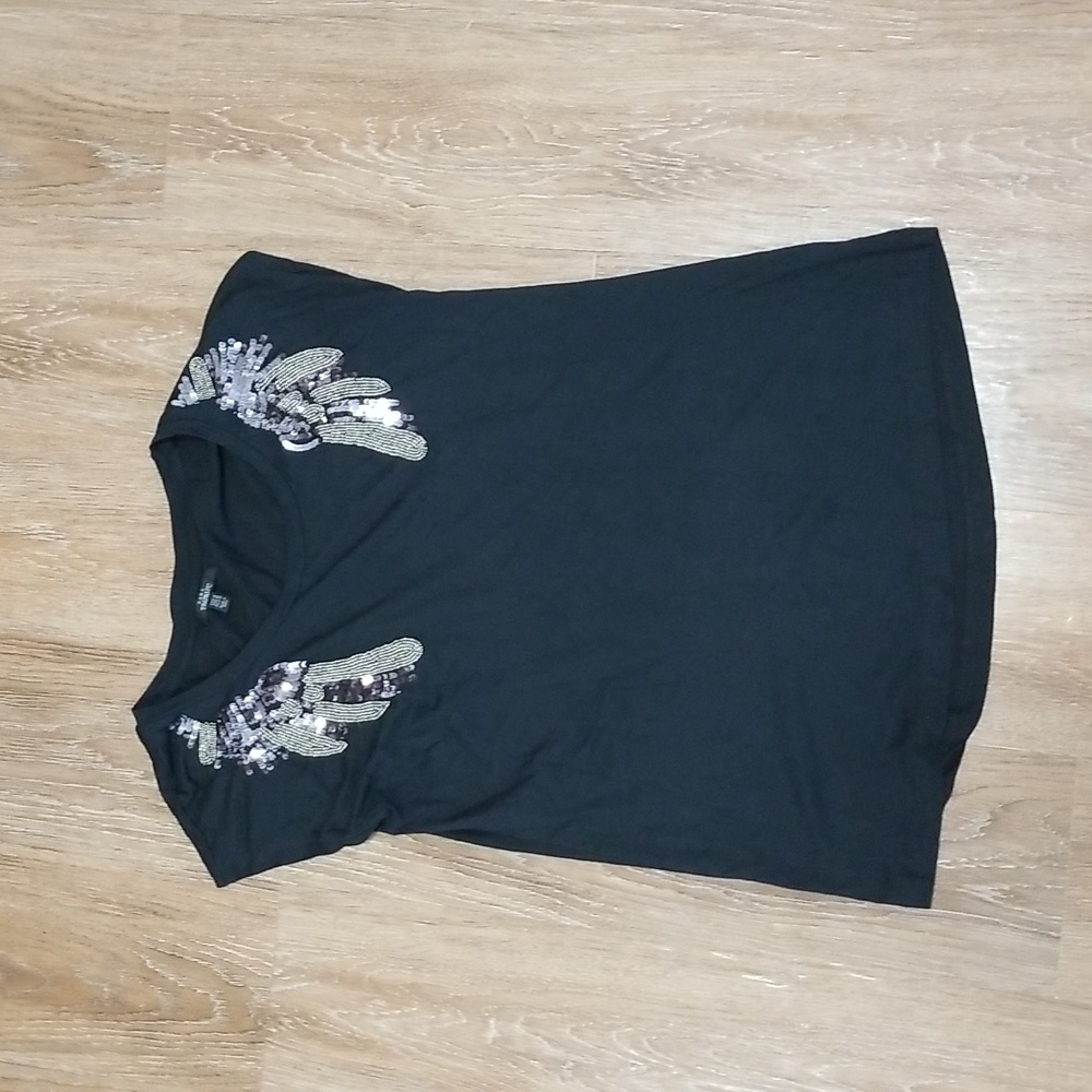 (M) Zara Trafaluc Beaded Sequins Angel Wings Casual Lightweight Tee Art Deco